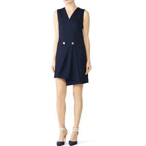 Osman  Sleeveless Wrap Asymmetrical Gathered Midi Dress in Navy BLUE Size:‎ 2